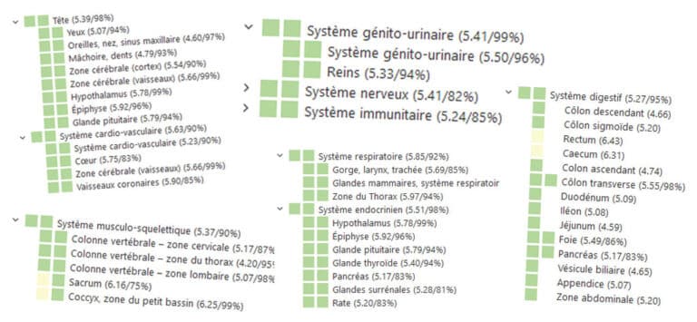 L'énergie des organes au vert dans Bio-Well
